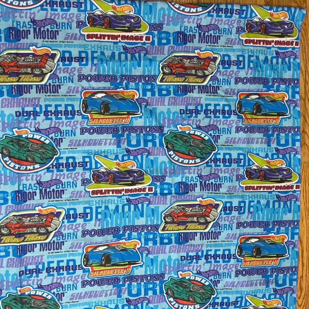 Vintage 1997 Hot Wheels Twin Sheet Set Blue Racing Cars‎ Mattel Springs USA Made